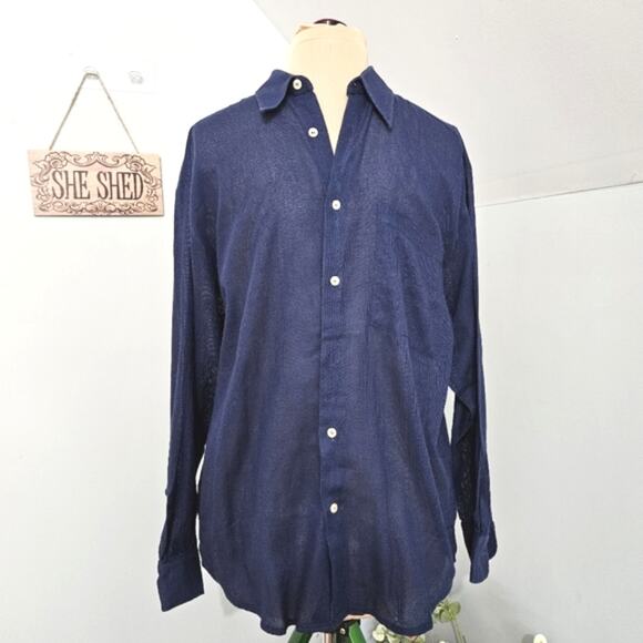 Pronto-Uomo Men's Blue Button Down 100% Cotton Long Sleeve Shirt 52 - Picture 1 of 6